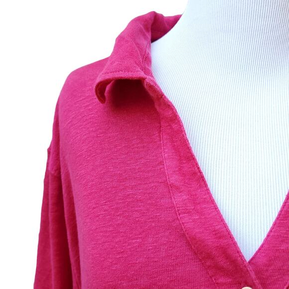 Chico's Sz 4 Pink Linen Collared Polo Shirt Top Short Sleeve Snap Closure Sz XXL - Picture 4 of 10